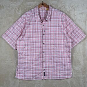 Cabelas‎ Men's Red Plaid Seersucker Short Sleeve Button Up Cool Max Size 2XL